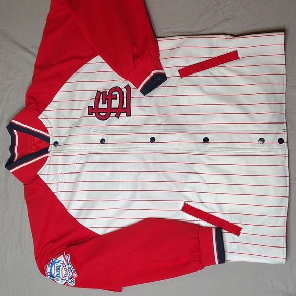 St Louis Cardinals Pin Stripe Baseball Jacket Reversible Spell Out Logo G-III - Picture 1 of 15